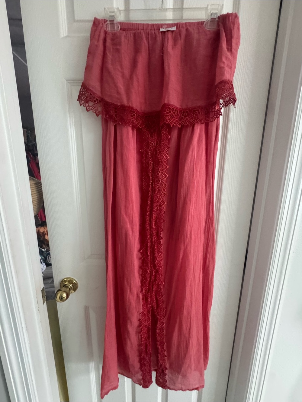Boho Lace-Trim Maxi Dress in Coral